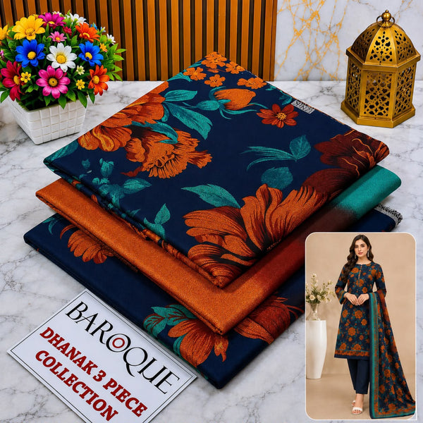BAROQUE Dhanak 3 Piece Design 01 – Navy Orange Floral