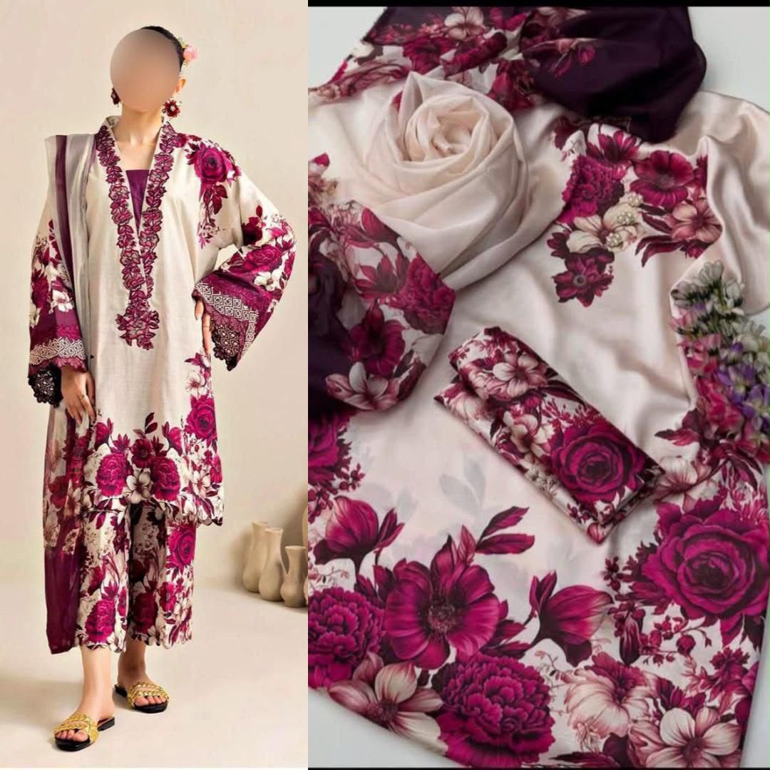 LULUSAR Digital Printed Shamooz Silk 3PC Unstitched Suit