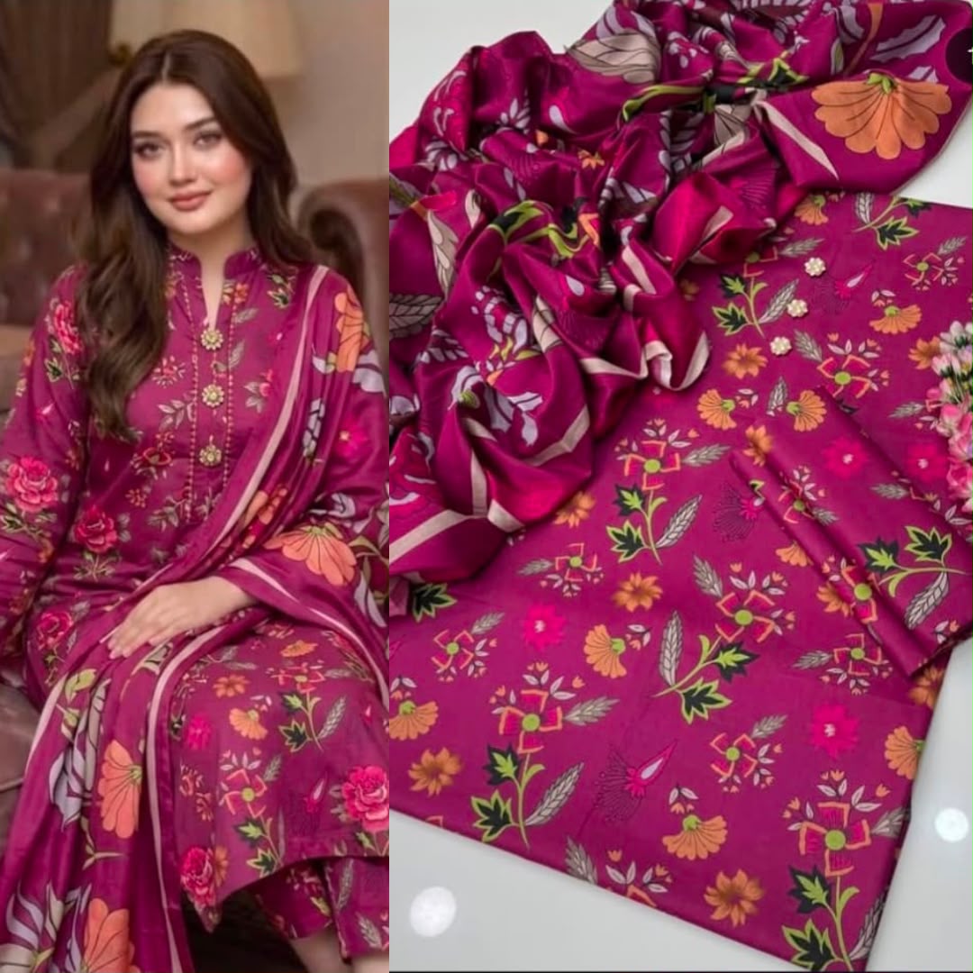 LULUSAR Digital Printed Shamooz Silk 3PC Unstitched Suit