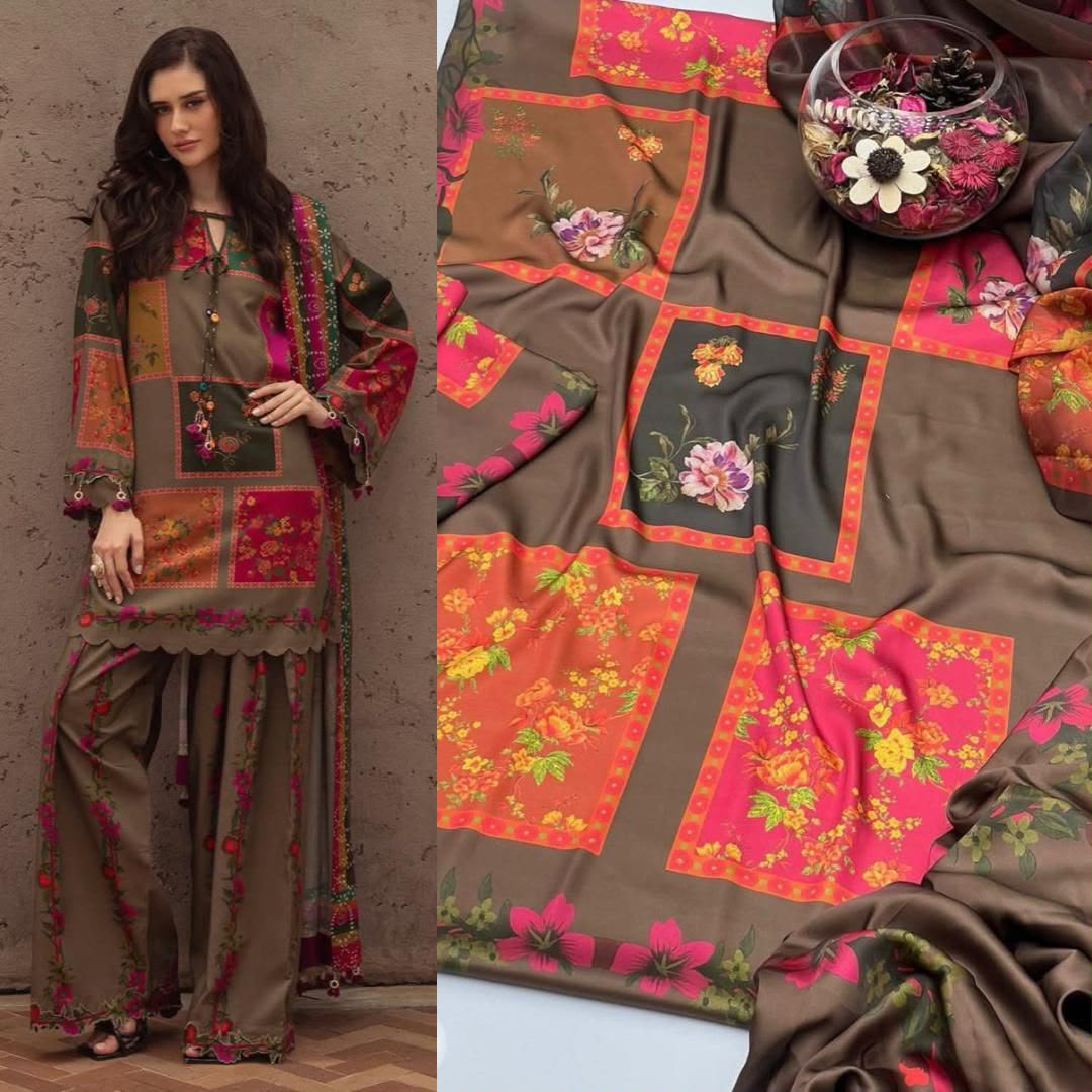 LULUSAR Digital Printed Shamooz Silk 3PC Unstitched Suit