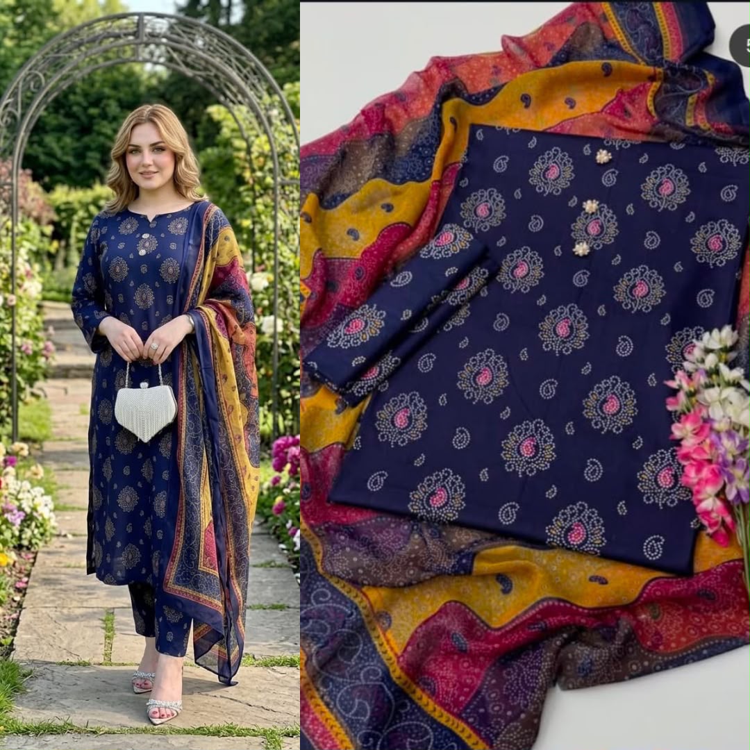 LULUSAR Digital Printed Shamooz Silk 3PC Unstitched Suit