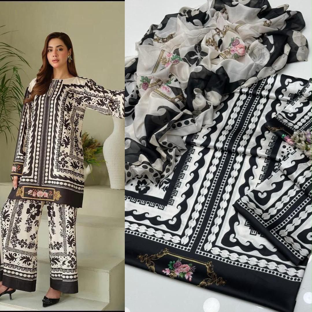 LULUSAR Digital Printed Shamooz Silk 3PC Unstitched Suit