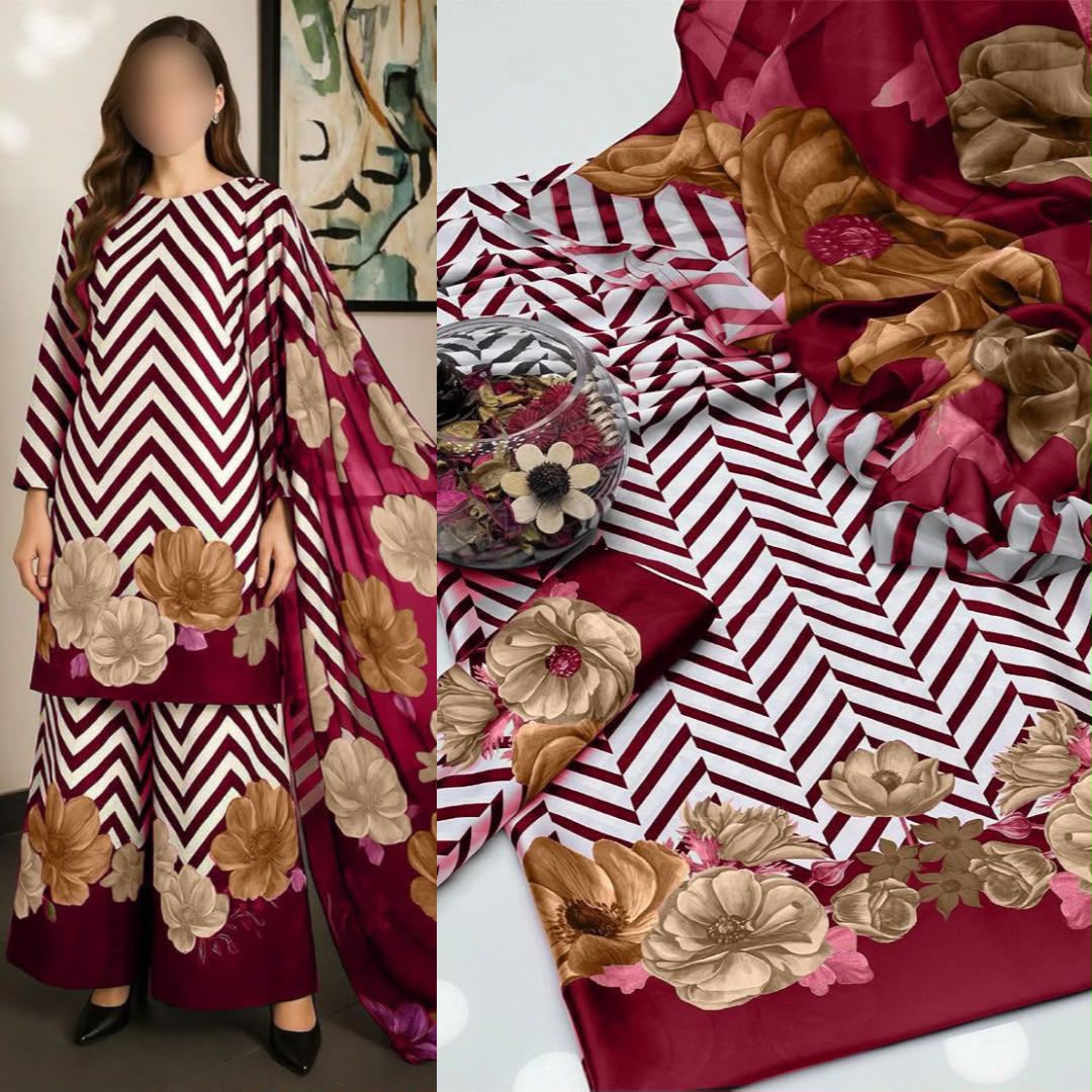 LULUSAR Digital Printed Shamooz Silk 3PC Unstitched Suit