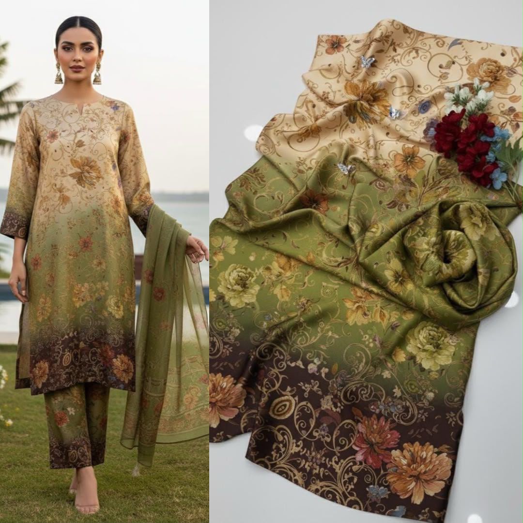 LULUSAR Digital Printed Shamooz Silk 3PC Unstitched Suit