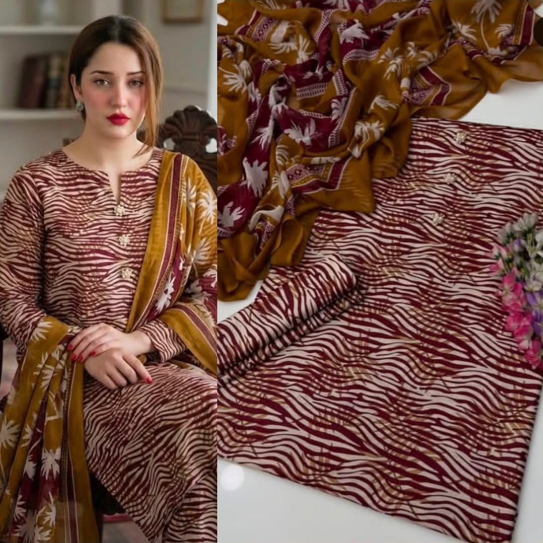 LULUSAR Digital Printed Shamooz Silk 3PC Unstitched Suit