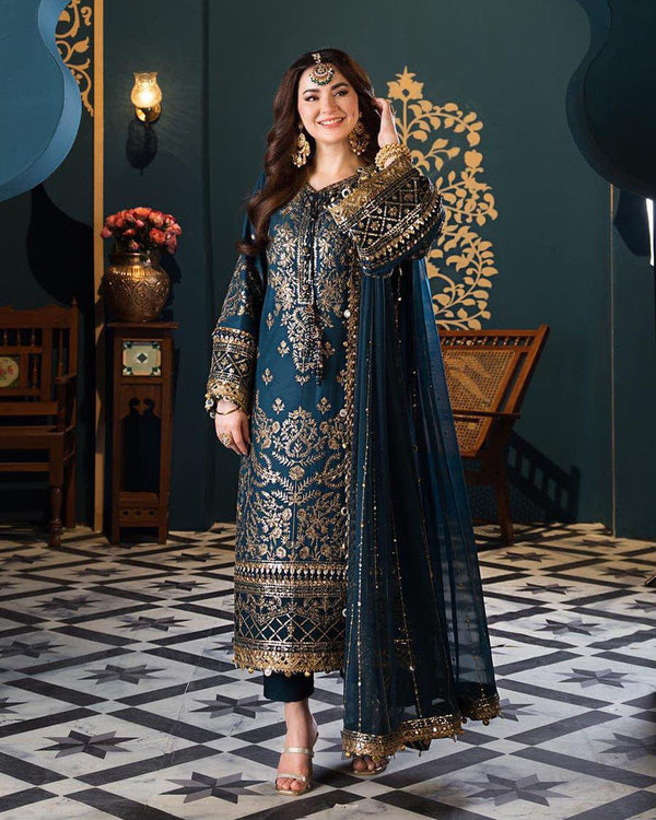 Asim Jofa Chiffon Embroidered 3PC Suit – Zari & Sequins