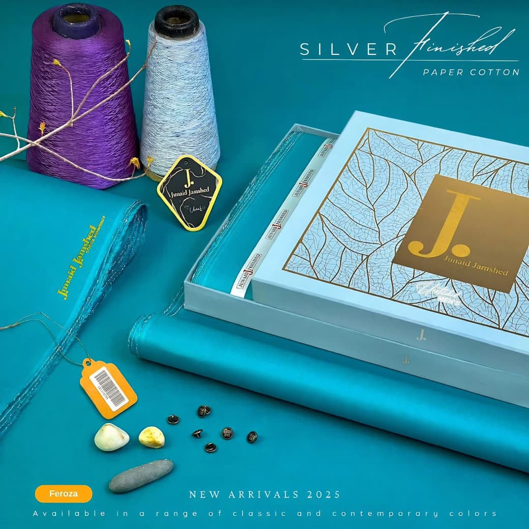 J. Junaid Jamshed Hard Cotton Silver Finished Unstitched Suit – 4.5 Meter
