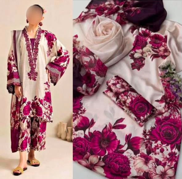 LULUSAR Digital Printed Shamooz Silk 3PC Unstitched Suit
