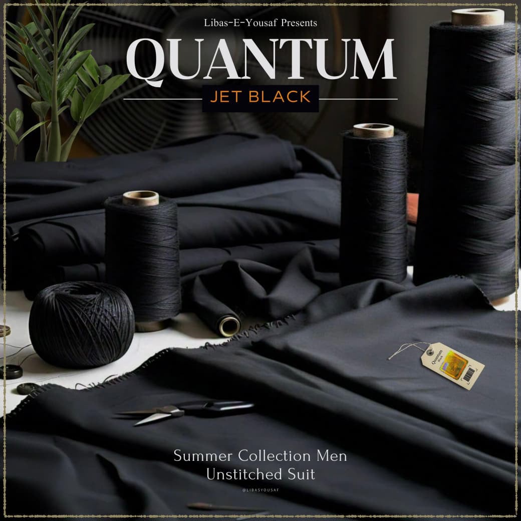 Libas-e-Yousaf Quantum Black Jet Black Men’s Unstitched Wash & Wear Suit