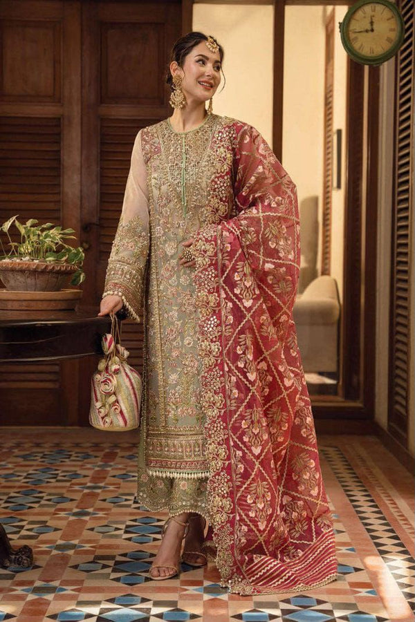 Crimson Organza Embroidered 3PC Suit – Zari, Sequins & Handwork