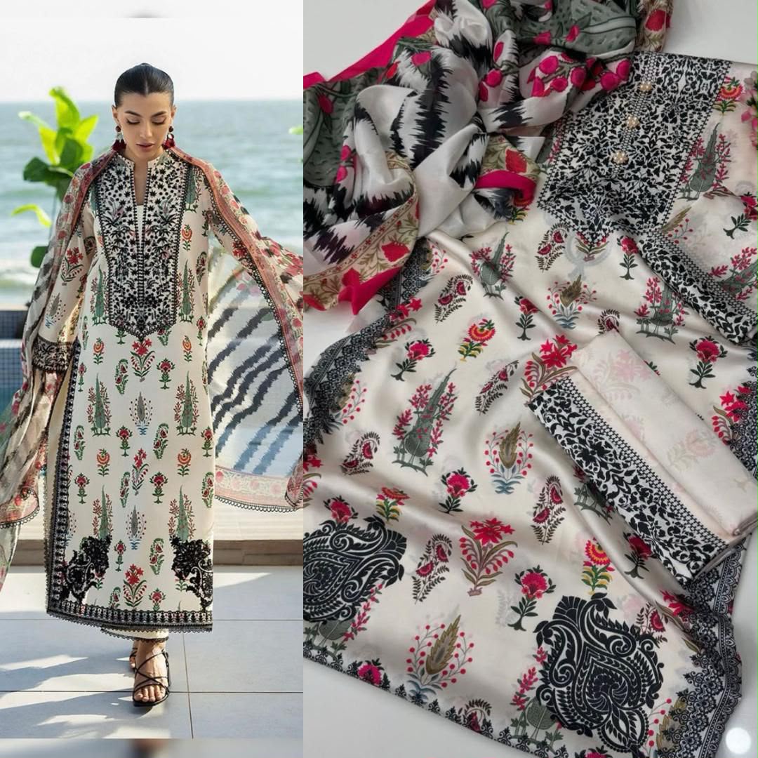LULUSAR Digital Printed Shamooz Silk 3PC Unstitched Suit