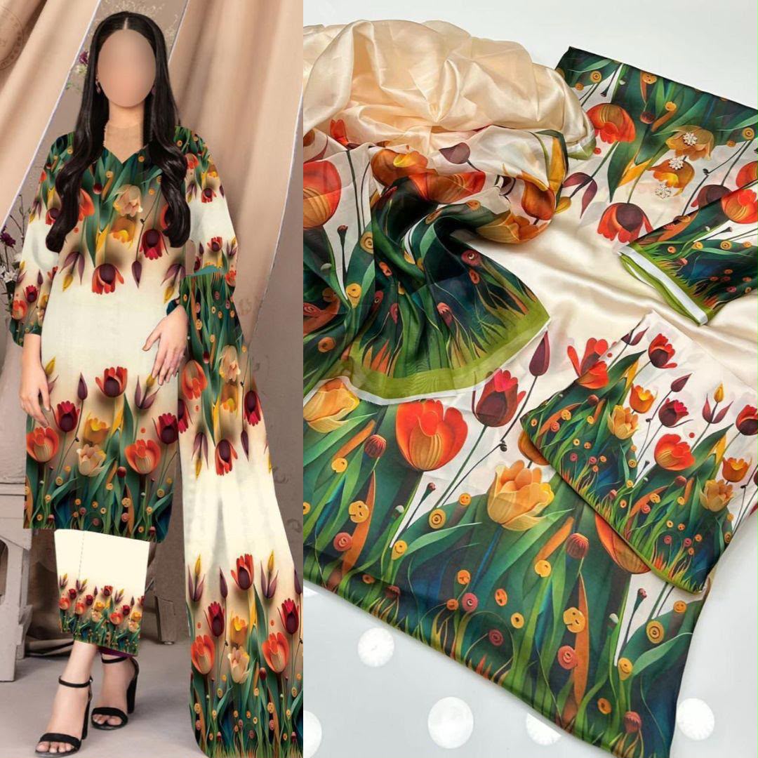 LULUSAR Digital Printed Shamooz Silk 3PC Unstitched Suit