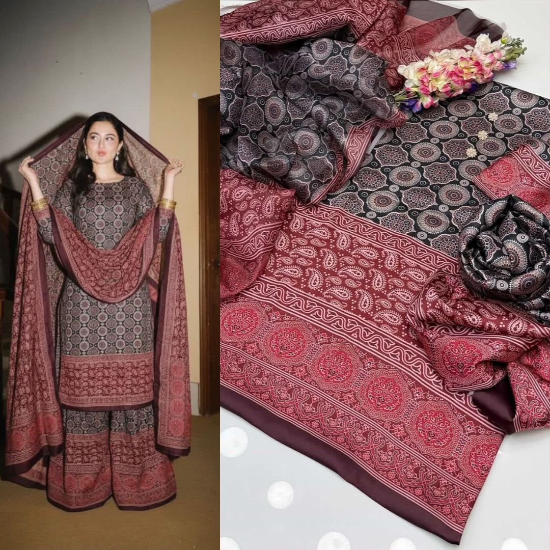 LULUSAR Digital Printed Shamooz Silk 3PC Unstitched Suit