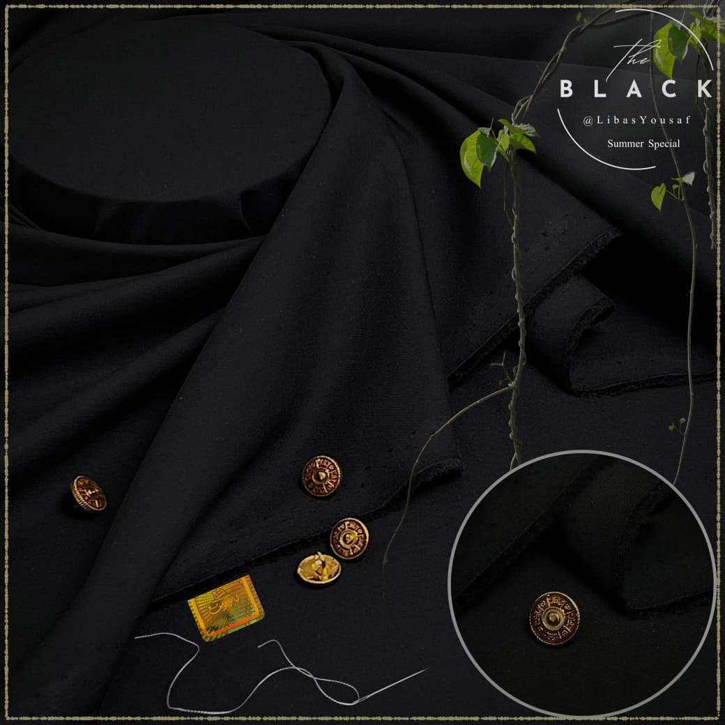 Libas-e-Yousaf Quantum Black Jet Black Men’s Unstitched Wash & Wear Suit