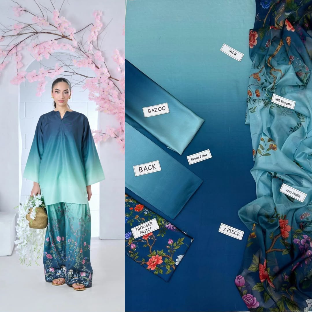 LULUSAR Digital Printed Shamooz Silk 3PC Unstitched Suit