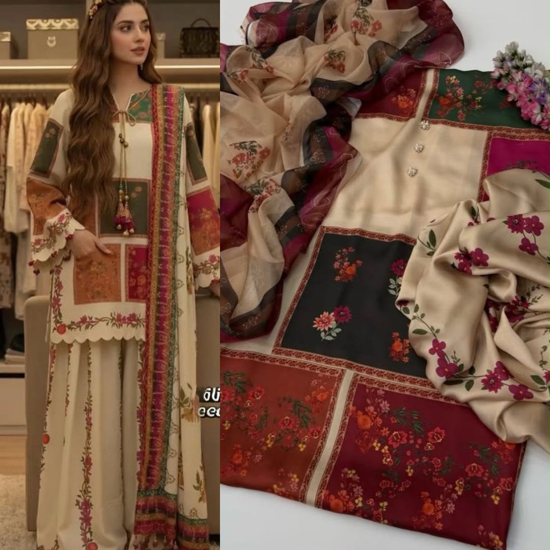 LULUSAR Digital Printed Shamooz Silk 3PC Unstitched Suit