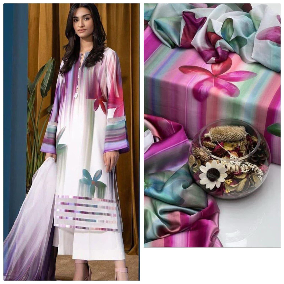 LULUSAR Digital Printed Shamooz Silk 3PC Unstitched Suit