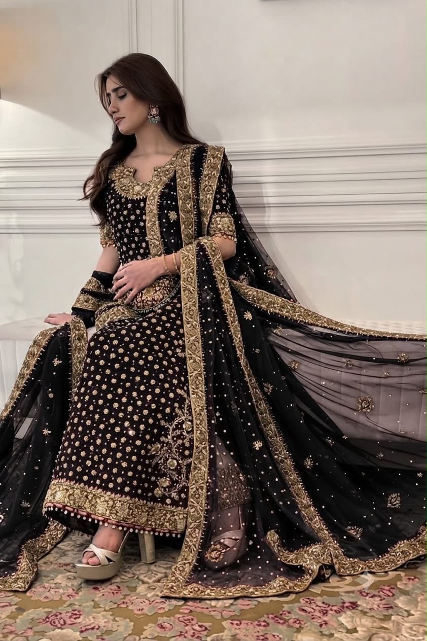 Haris Shakeel Aisha Magenta Addawork Formal 3-Piece Suit