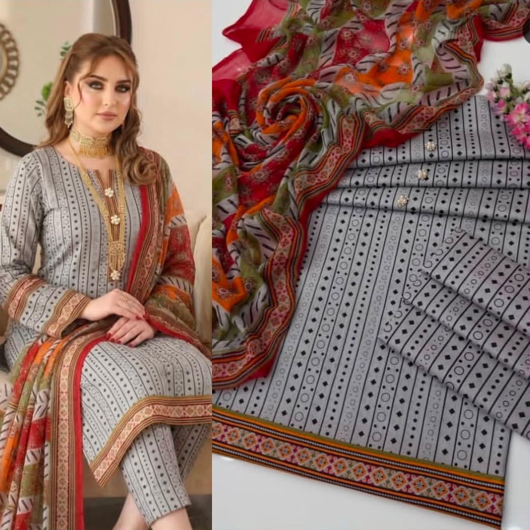 LULUSAR Digital Printed Shamooz Silk 3PC Unstitched Suit